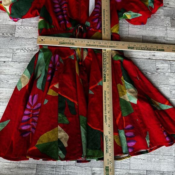 NWT Anthropologie House of Harlow 1960 Linen Red Floral Puff Sleeves Dress Sz 2 - Picture 7 of 12
